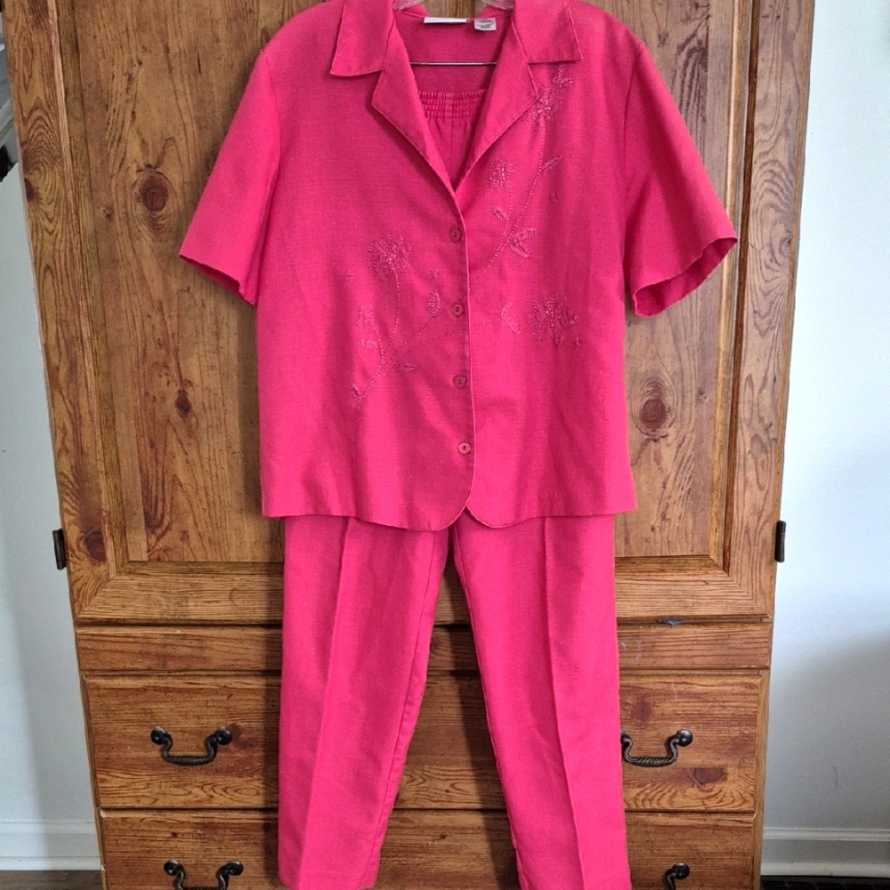 Alfred Dunner Pink Embroidered Two-Piece Pant Suit 10